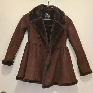 Beautiful girl's chocolate color double breast winter faux suede coat Size 5